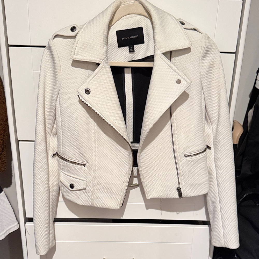 Banana Republic Women's White Leather Jacket